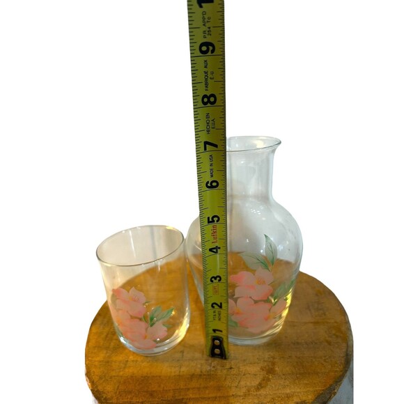 Vtg Crystal Clear Handcrafted Tumble Up Bedside Carafe Pink Floral Turkey Made - Picture 8 of 11